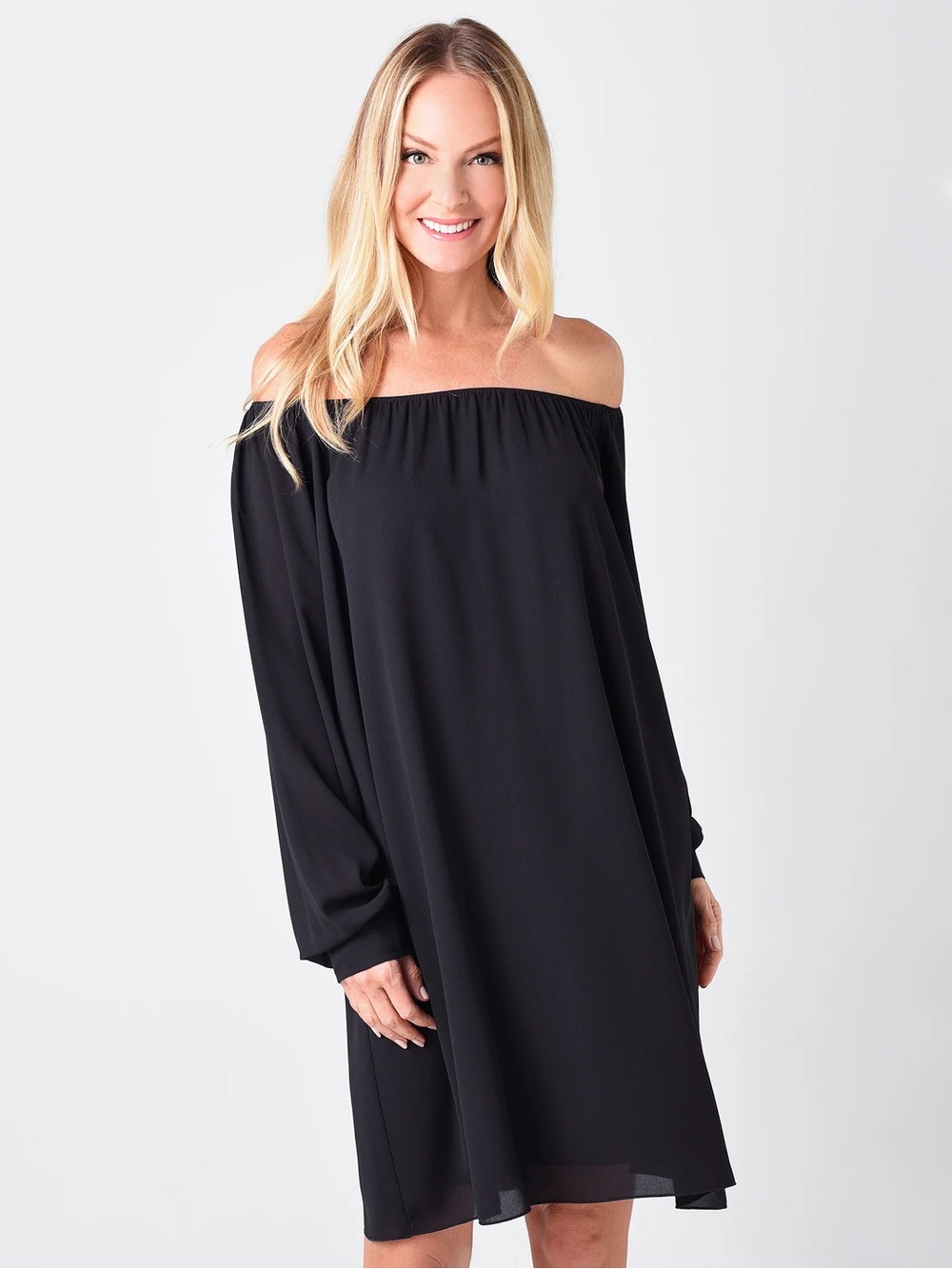 ATM Women's Crepe Georgette Off The Shoulder Dress Sz Small Black